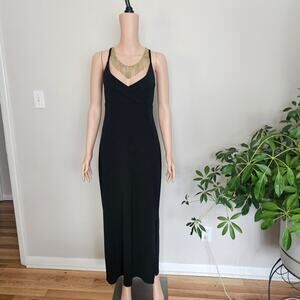 GAP Black Midi Stretch Jersey, Spaghetti Straps, Minimalist Little Black Dress,